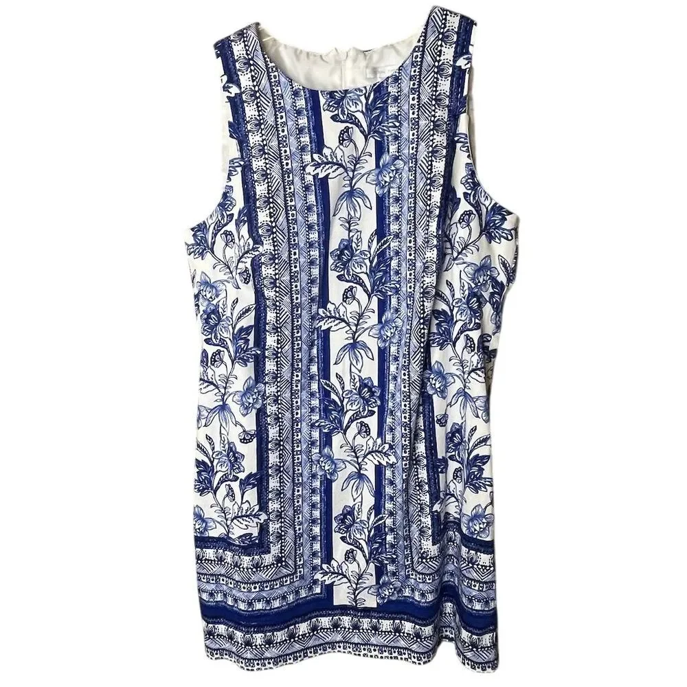 London Times Women's Size 16 Blue Floral Sleeveless Shift Dress - Picture 1 of 4